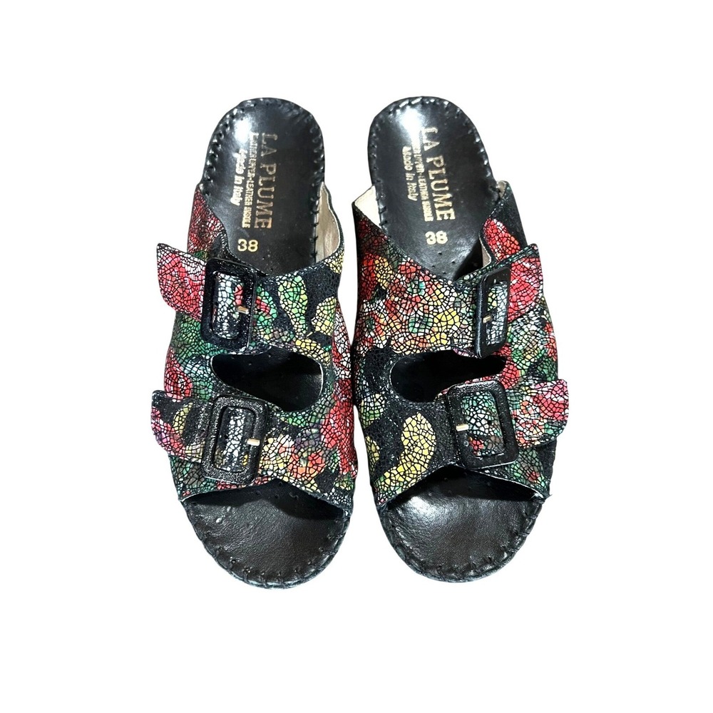 La Plume Italy Women sandal Mosaic Floral Leather Art Deco Boho Artisan Summer